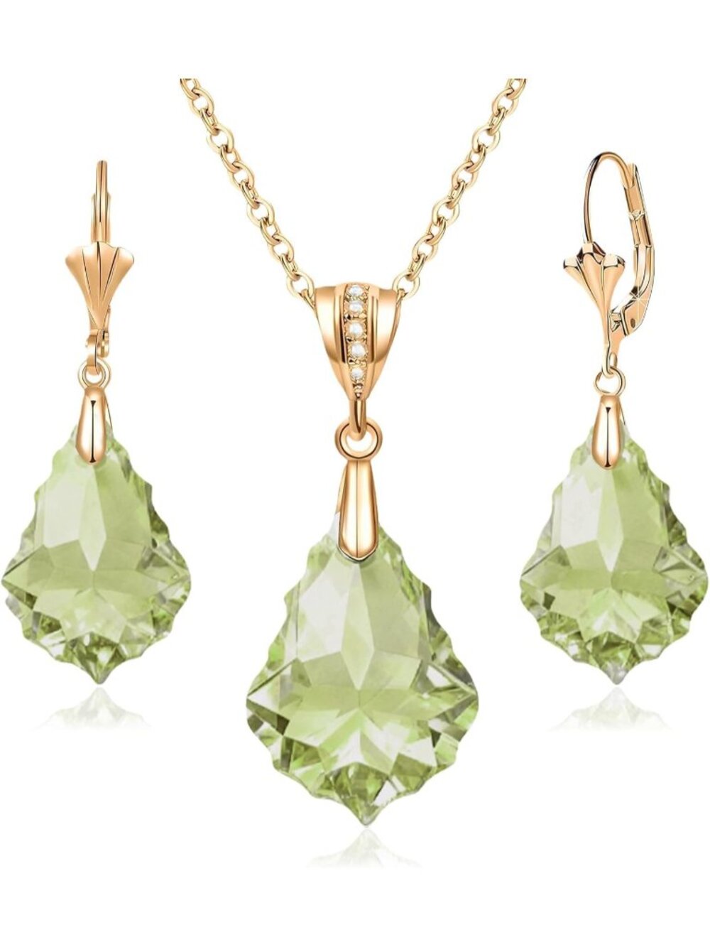 Women's Fern Green Evevic Austrian Crystals Baroque Pendant Necklace Earrings
